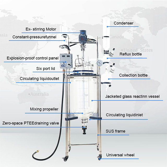 Explosive Proof Jacketed Glass Reactor 100L 150L 200l