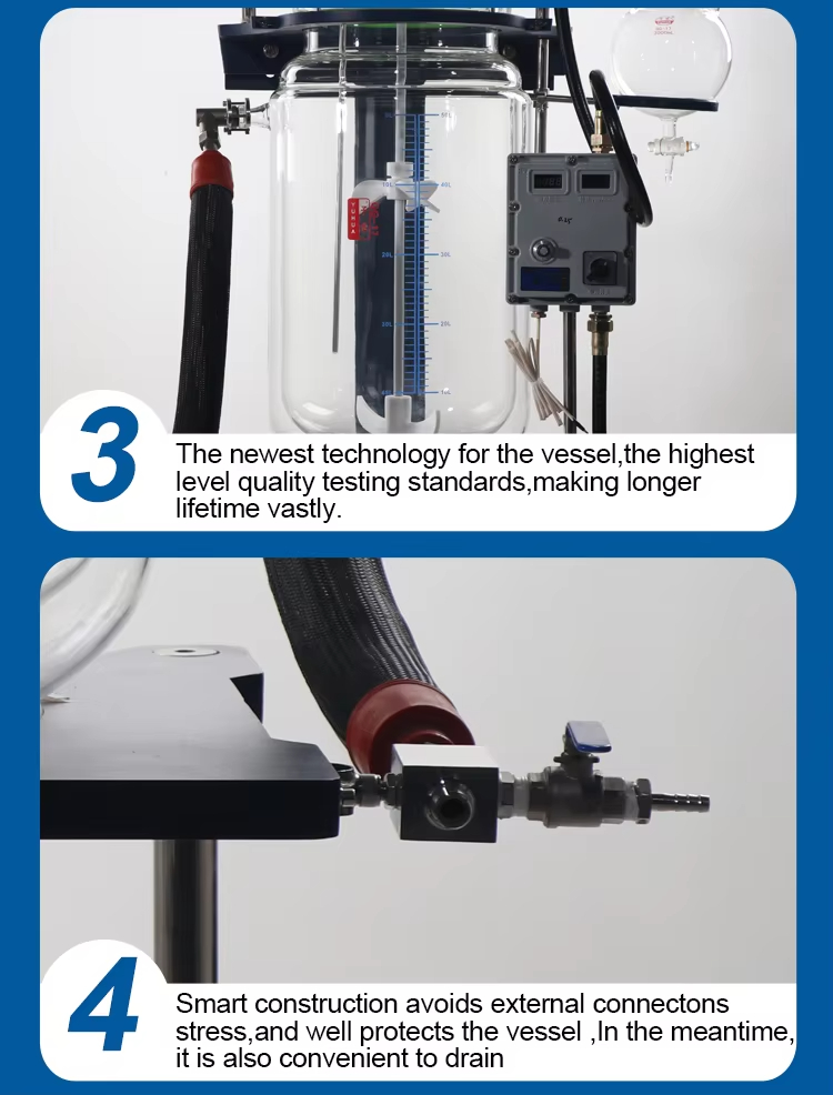 YUHUA Lab 10L 20L 50L 100L Chemical Double Jacketed Glass Reactor For Sale
