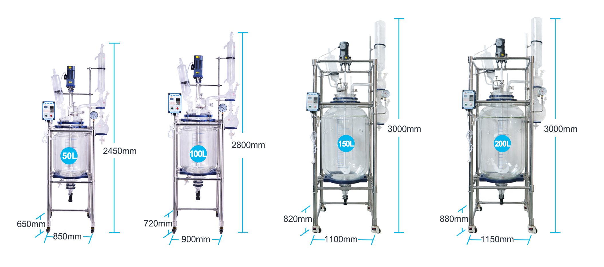 YUHUA Explosion-Proof Jacketed Glass Reactors With 100L Glass Tank