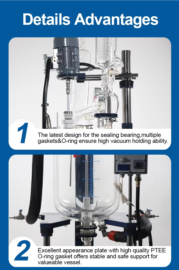 YUHUA Lab 10L 20L 50L 100L Chemical Double Jacketed Glass Reactor For Sale